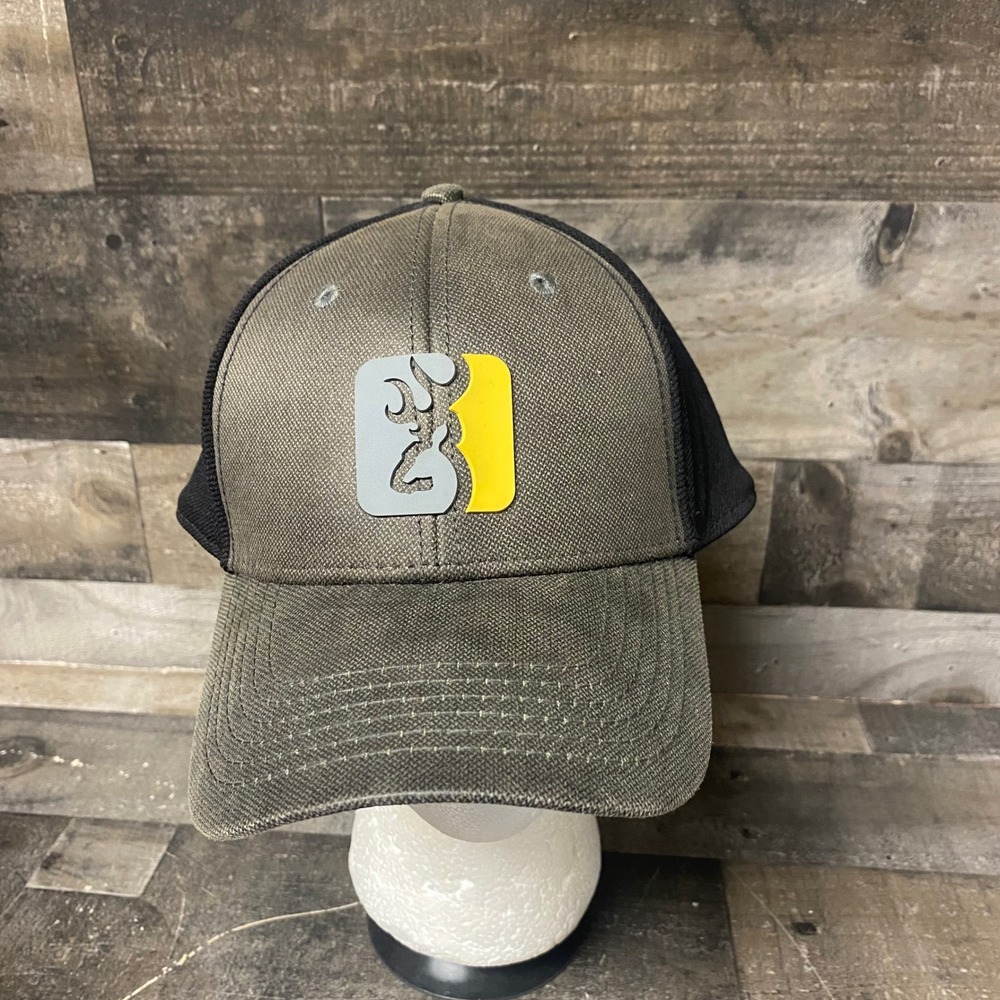 Browning Snapback Trucker Hat Olive Green Black Buckmark Logo Adjustable Cap